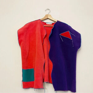 90s Ellen Hauptli fleece cardigan colorful boho hippie unique fun vintage